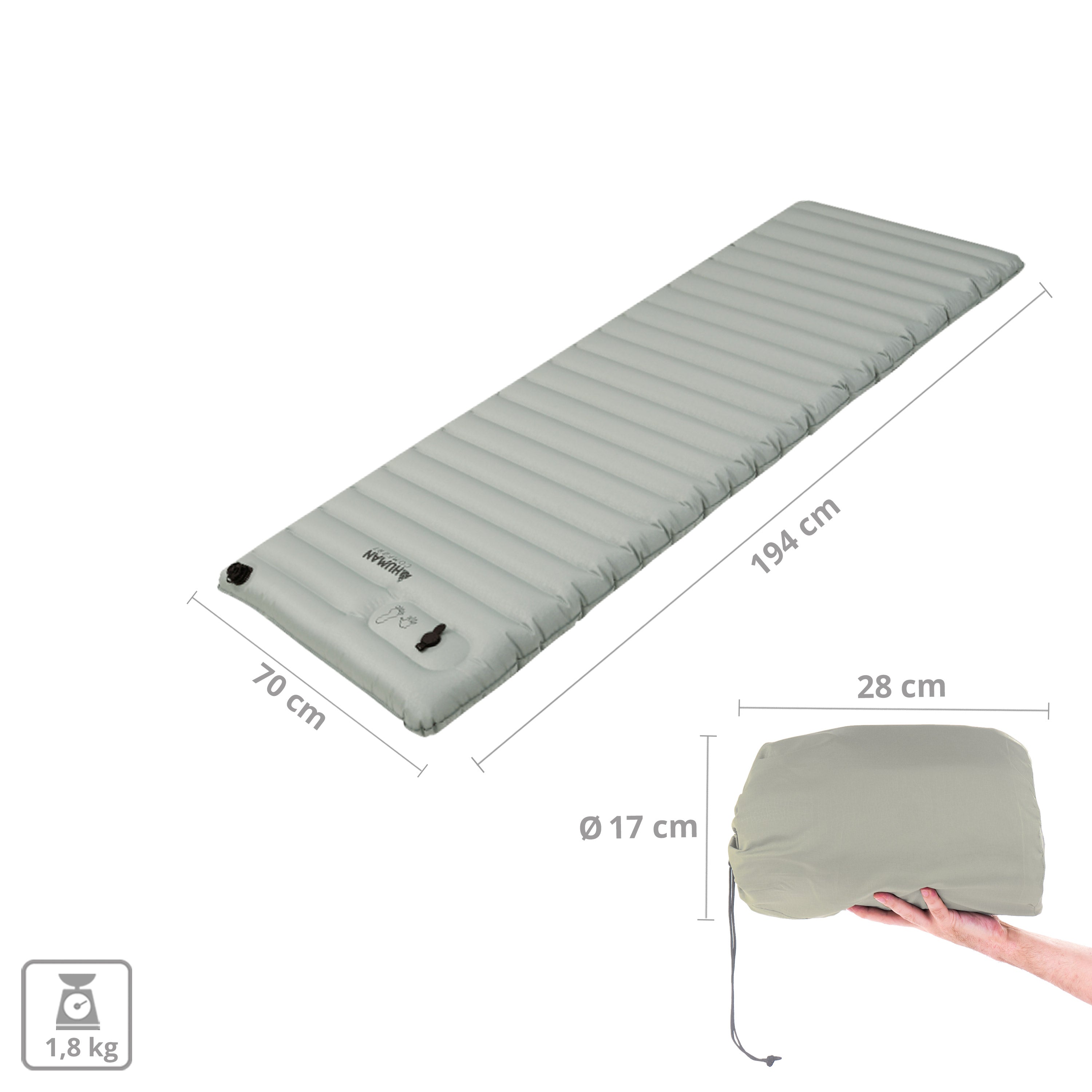 HUMAN COMFORT Luftbett Durtal Single Isomatte Camping Luftmatratze Pumpe 10 cm
