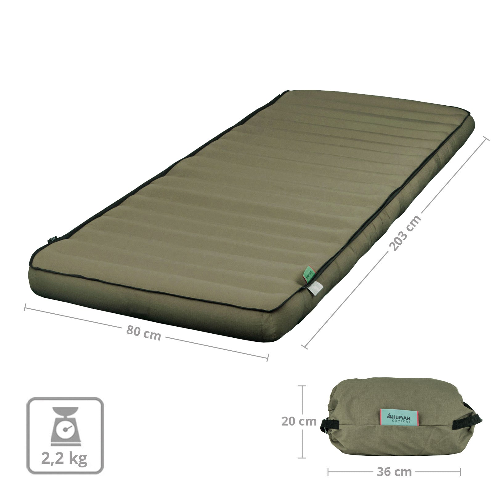 HUMAN COMFORT Luft Bett Chatou Isomatte Kasten Matratze Gäste 100% Baumwolle