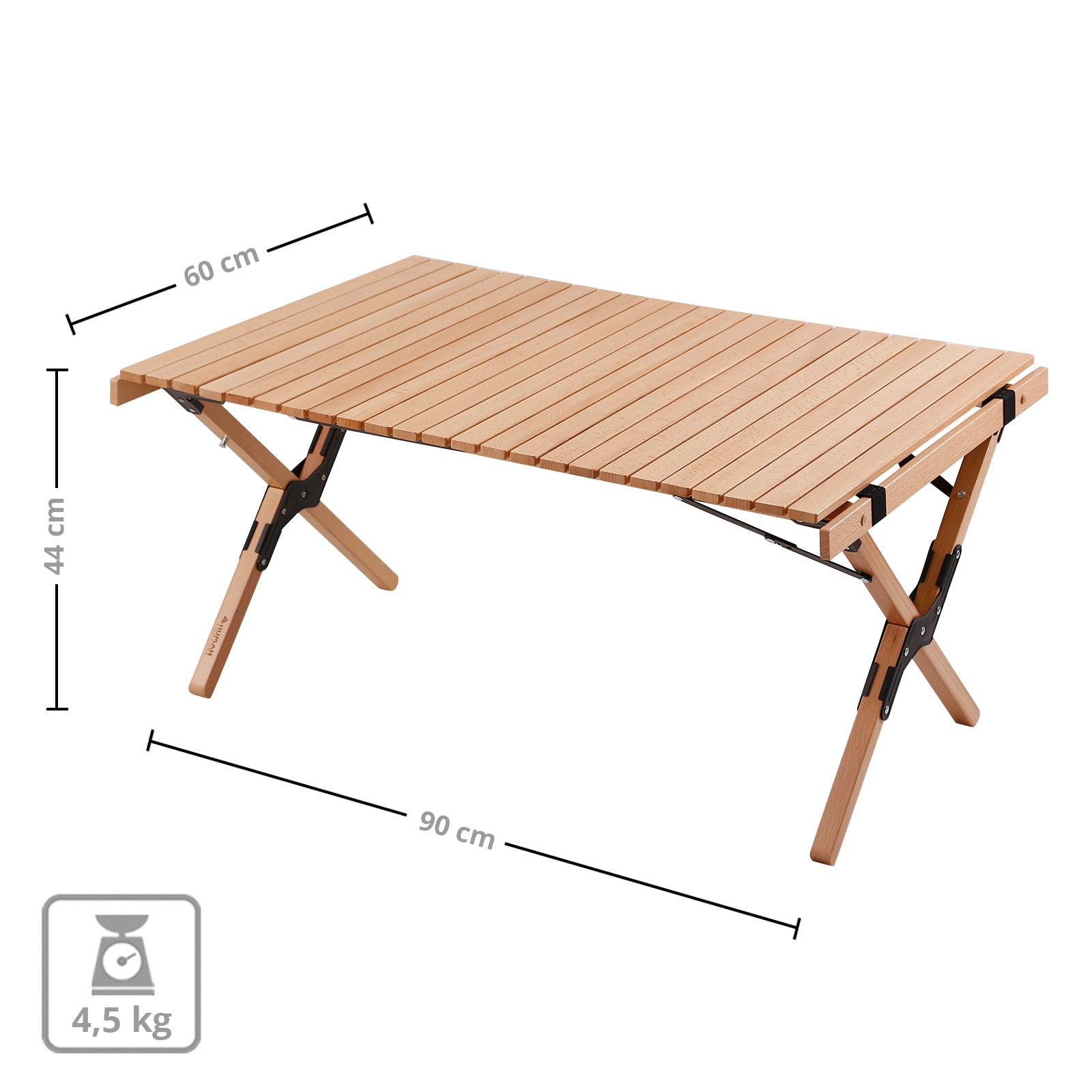 HUMAN COMFORT Camping Roll Table Garden Folding Table Folding Slats Large Wood 90x60