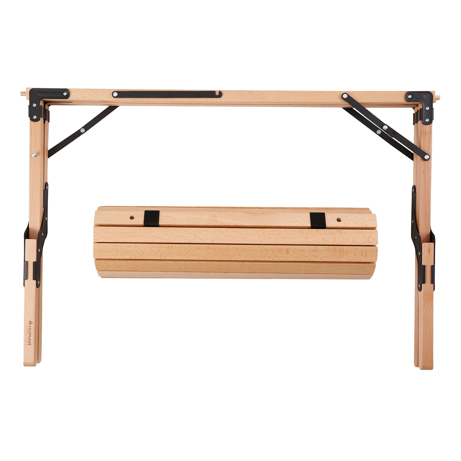 HUMAN COMFORT Camping Roll Table Garden Folding Table Folding Slats Large Wood 90x60