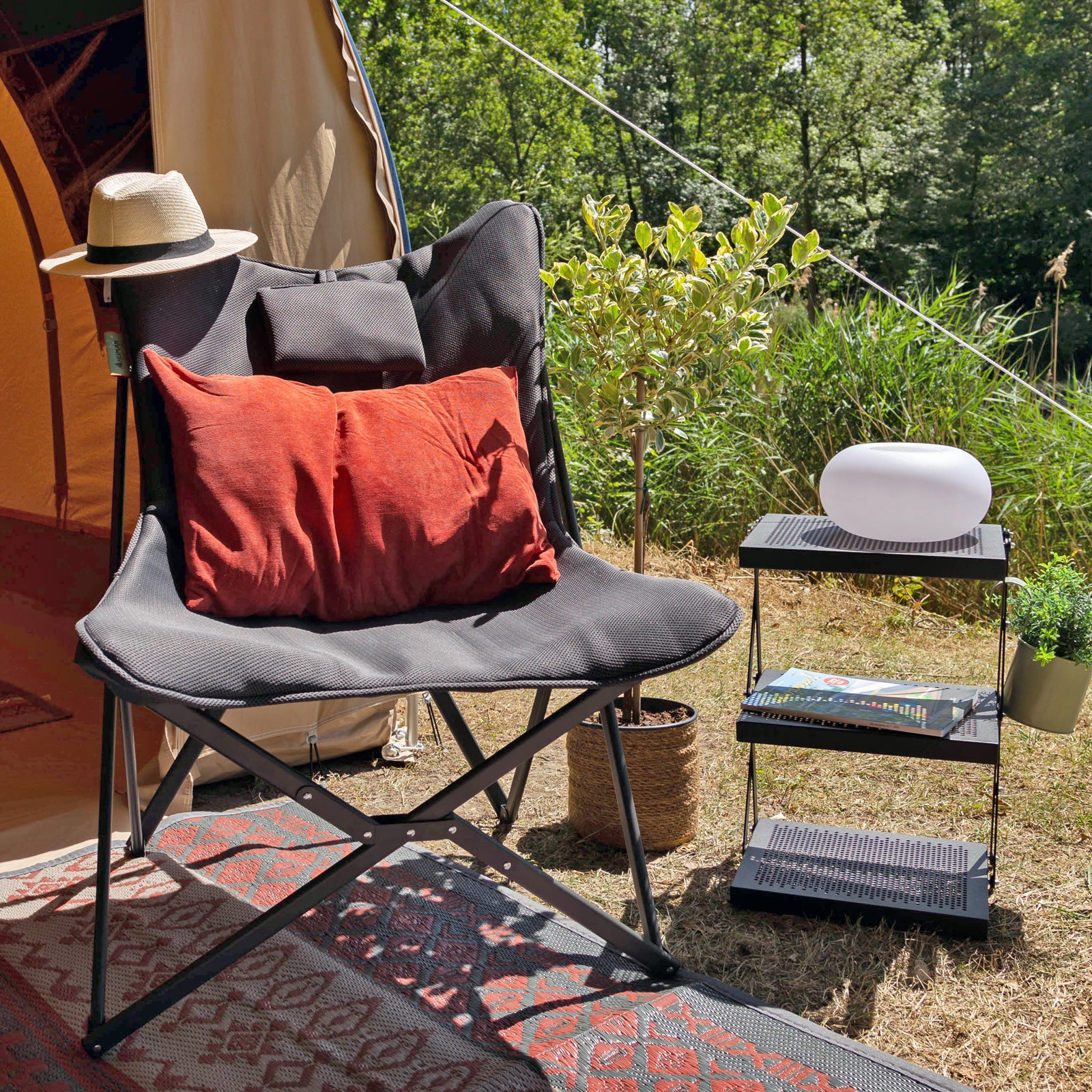 Chaise de camping pliante Aclou Butterfly, confort humain, en acier, 120 kg