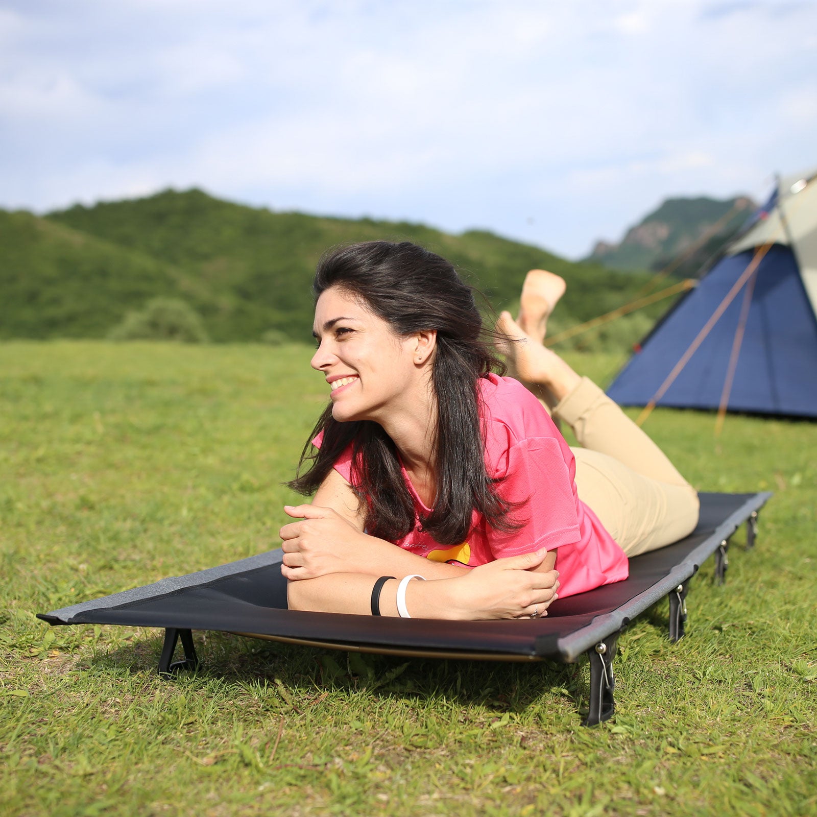 lit tente camping KINGCAMP Alu Field Bed XL Lit pliant d'extérieur à clic Chaise longue