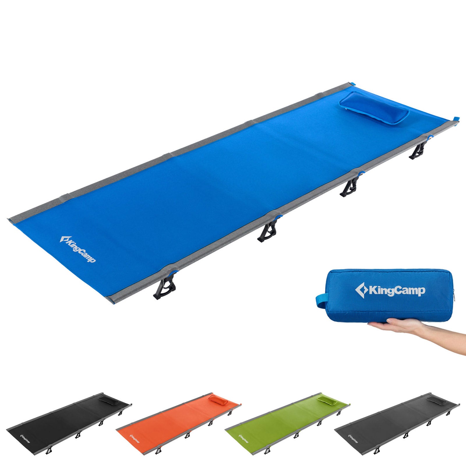 KINGCAMP Alu Field Bed XL Lit pliant d'extérieur à clic Chaise longue de camping légère 190 x 64 cm